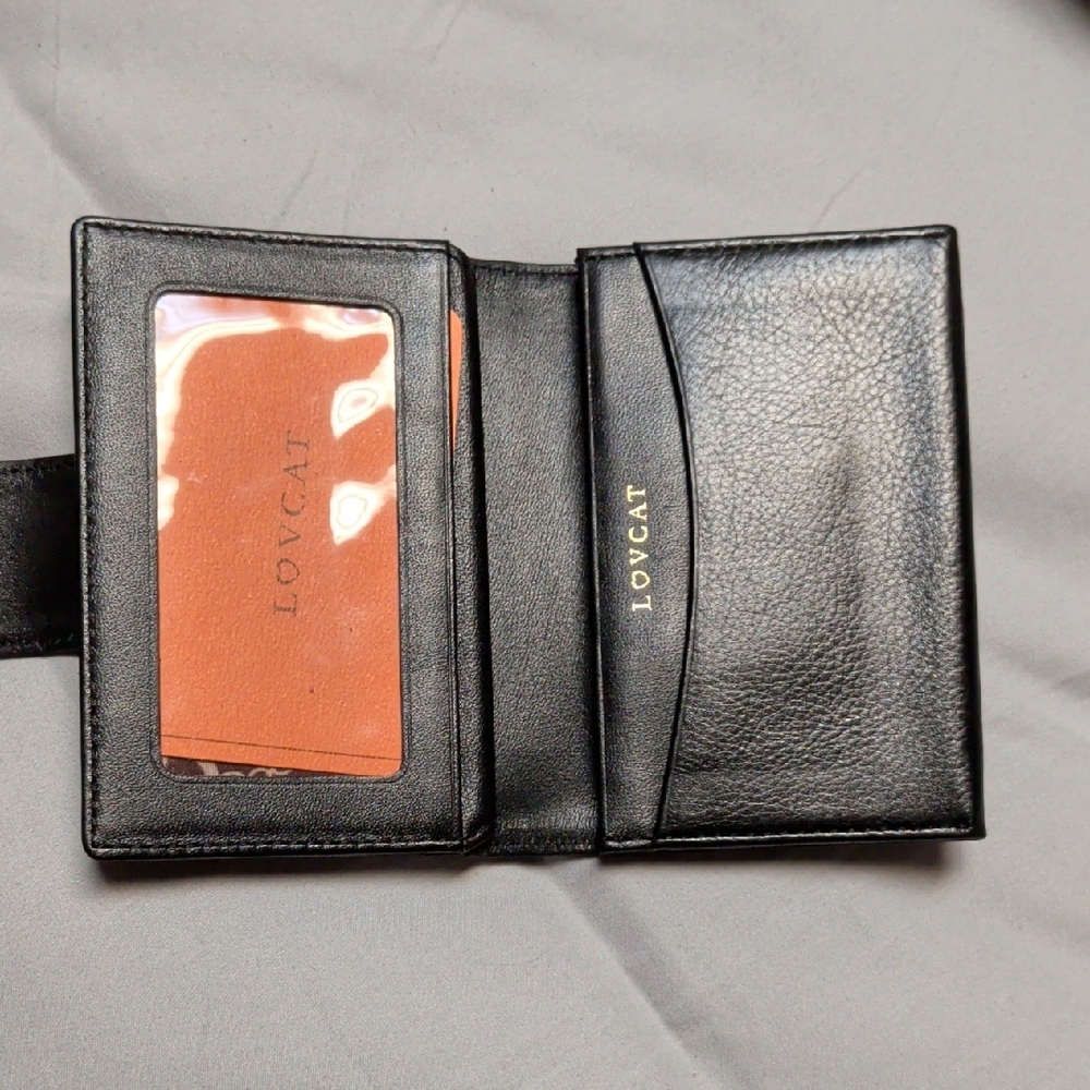 LOVCAT Black Leather Compact Wallet with Gold Hardware - Picture 5 of 8